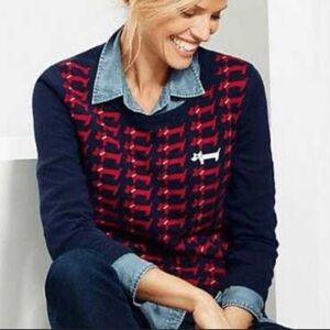Talbots navy and red dachshund sweater medium